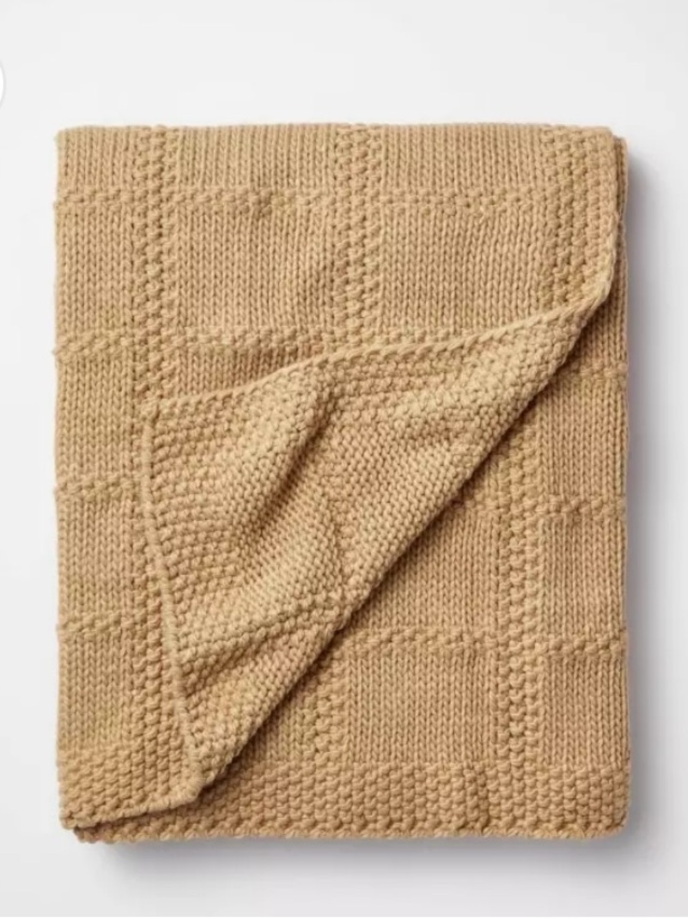 Threshold Grid Knit Throw Blanket in Camel Tan